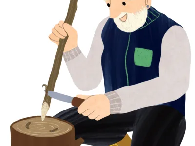 Illustratie man met hout SKW kinderdagverblijf