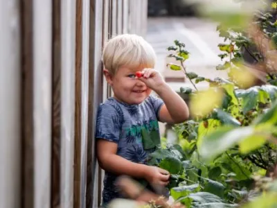 Jongetje met besje in handen