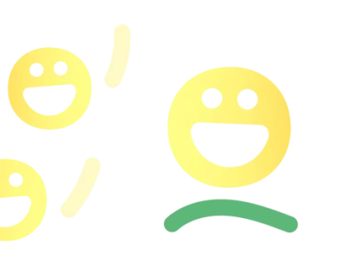 Twee lachende emojis zijn blij om de andere, grotere lachende emoji te zien.